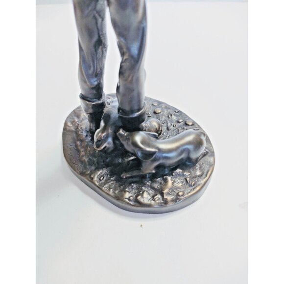Heredities Vintage Resin Bronz Boy holding piglet Figurine P.Parsons - Picture 9 of 11